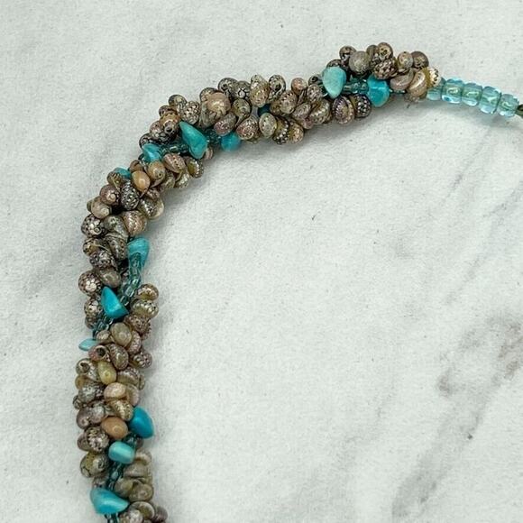 Faux Turquoise Chunky Beaded Tassel Pendant Toggle Necklace - Picture 3 of 9